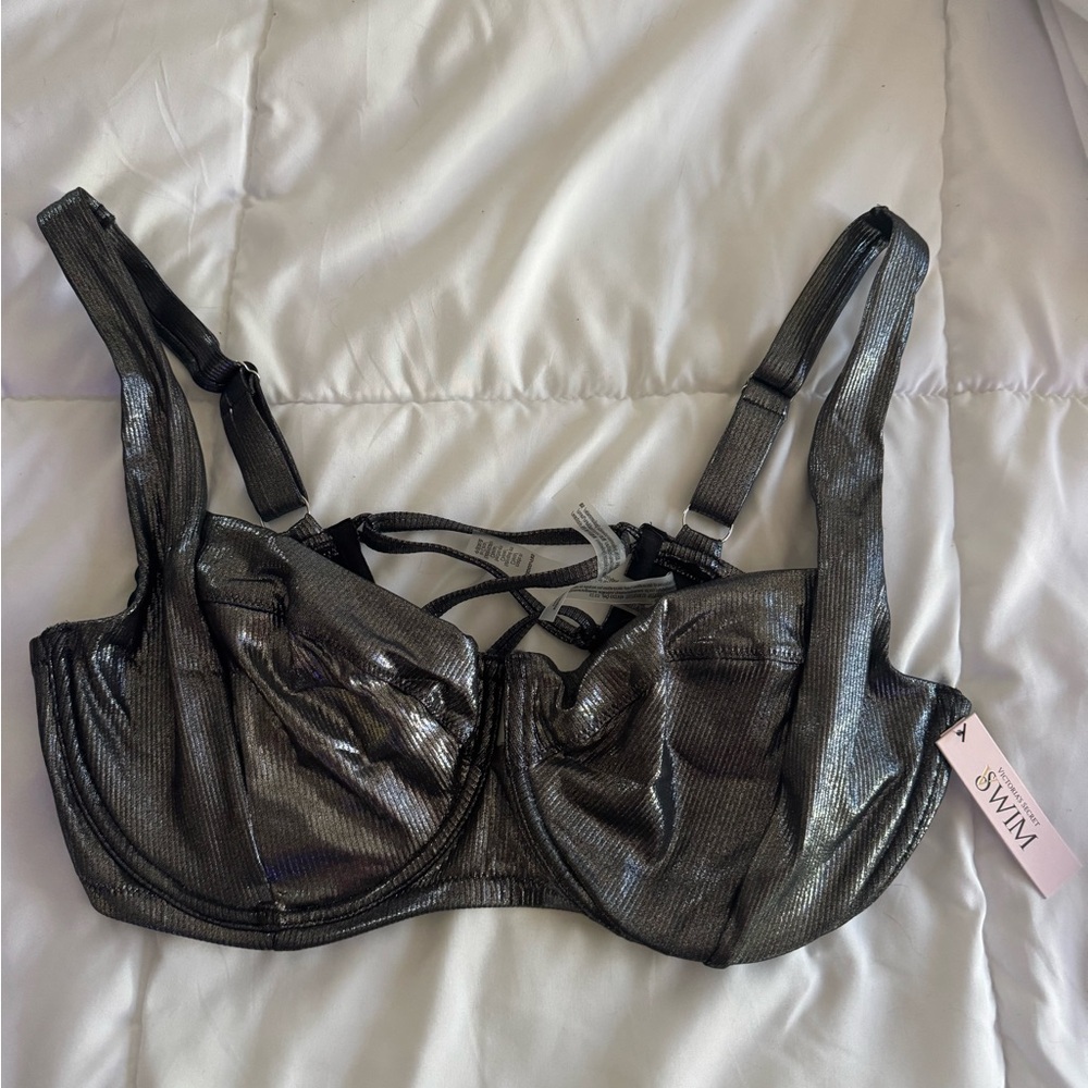 Victoria's Secret Metallic Black Bikini Top 38DDD